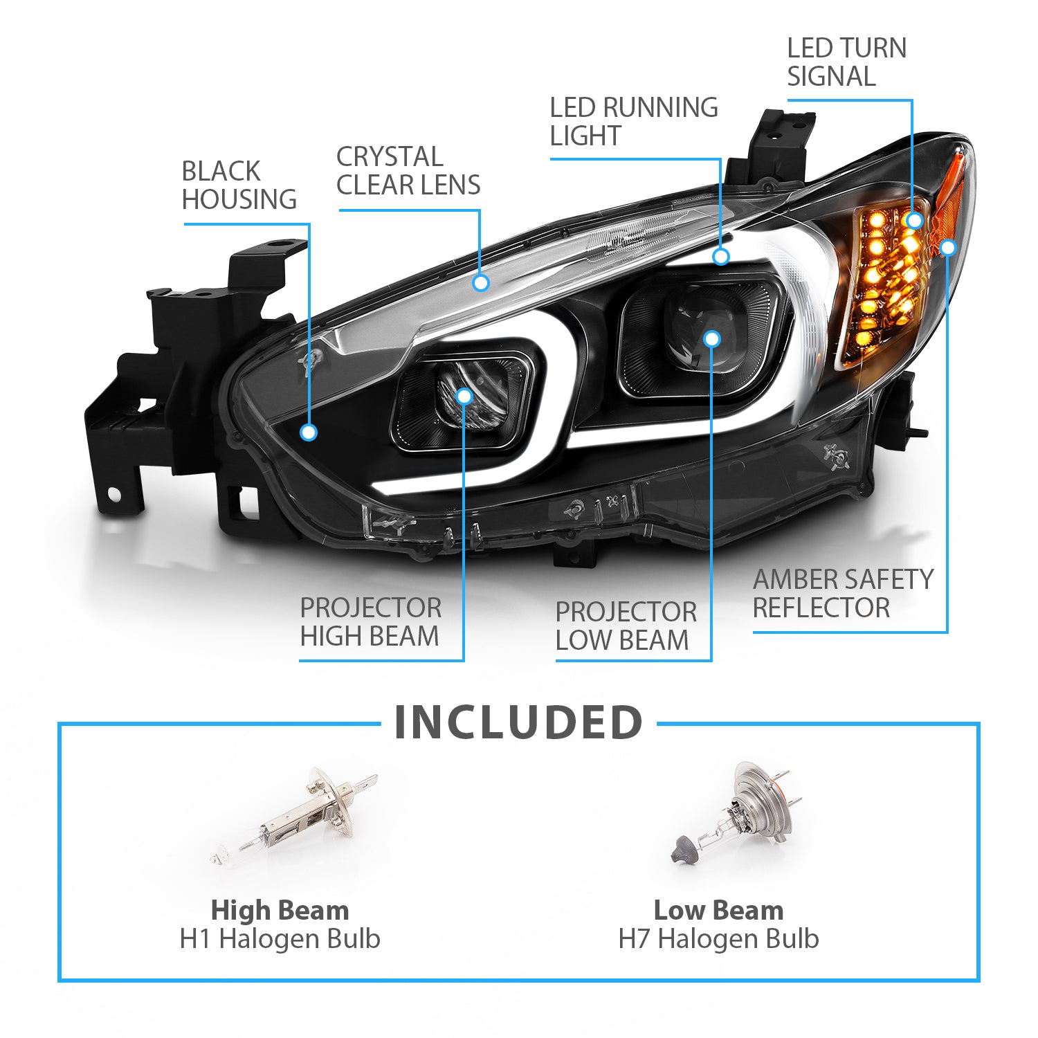 MAZDA 6 14-15 PROJECTOR LIGHT BAR STYLE HEADLIGHTS BLACK AMBER
