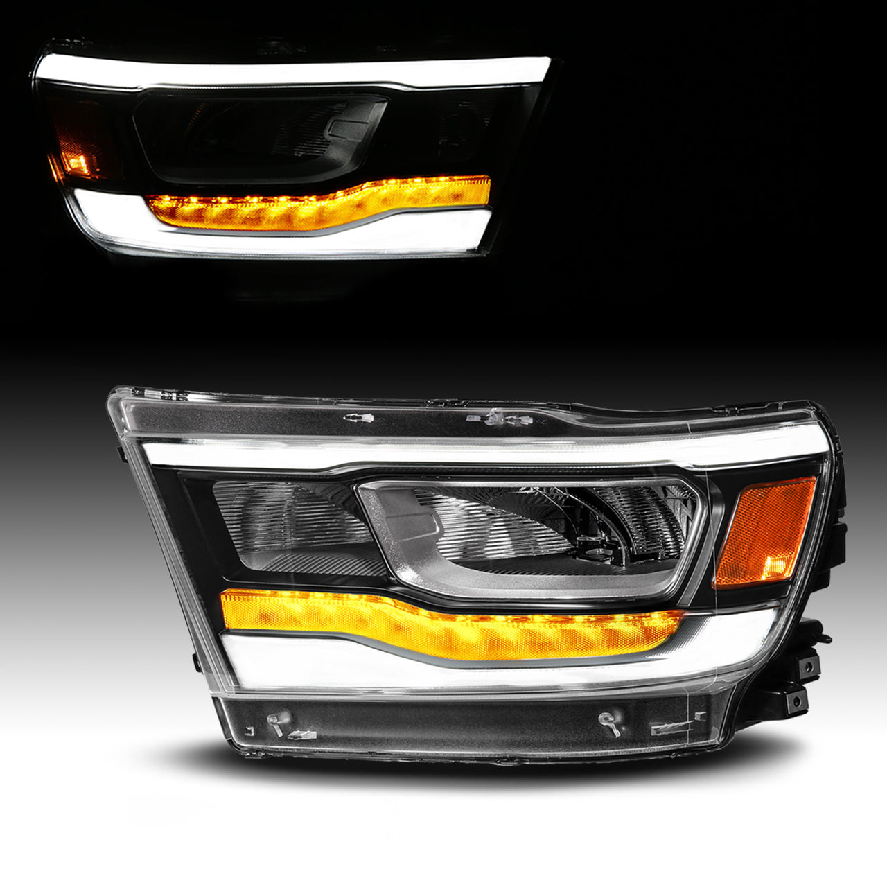 DODGE RAM 1500 (NEW BODY) (FACTORY HALOGEN MODEL) 19-UP  FULL LED HEADLIGHTS BLACK LIGHT BAR W/DRL (LEFT SIDE)