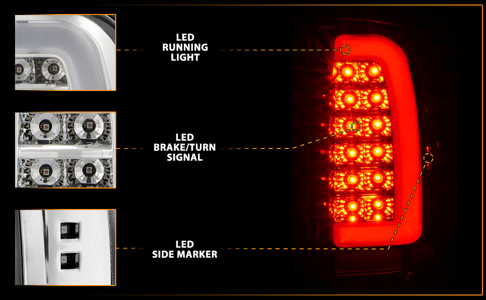 TOYOTA TACOMA 95-00 LED TAIL LIGHTS CHROME HOUSING CLEAR LENS W/ C LIGHT BAR
