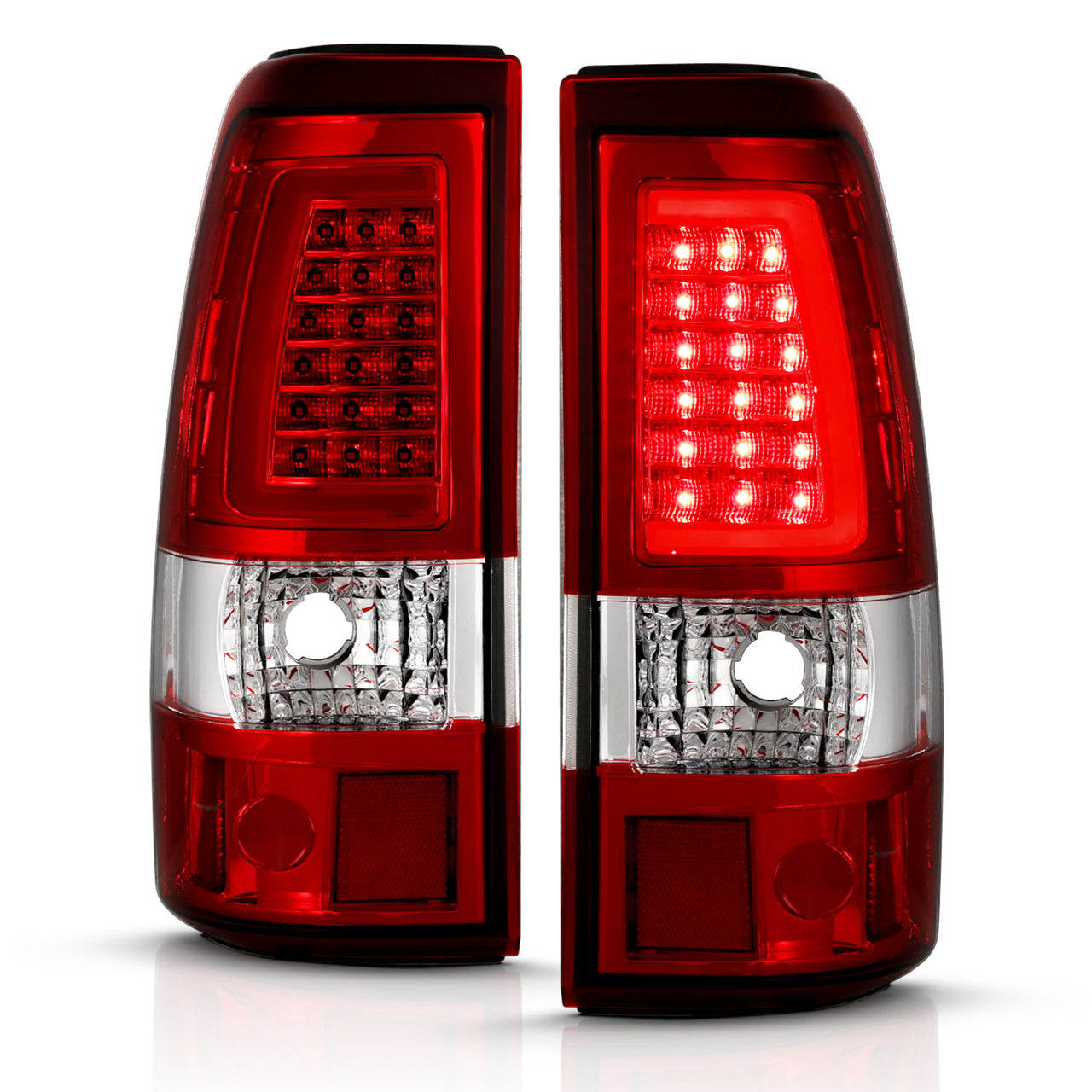 GMC SIERRA 99-07/CHEVY SILVERADO 99-03 (1500/2500 SERIES 99-02 & 3500 SERIES 2003) LED TAIL LIGHTS RED/CLEAR W/ C LIGHT BAR (3 HOLE)
