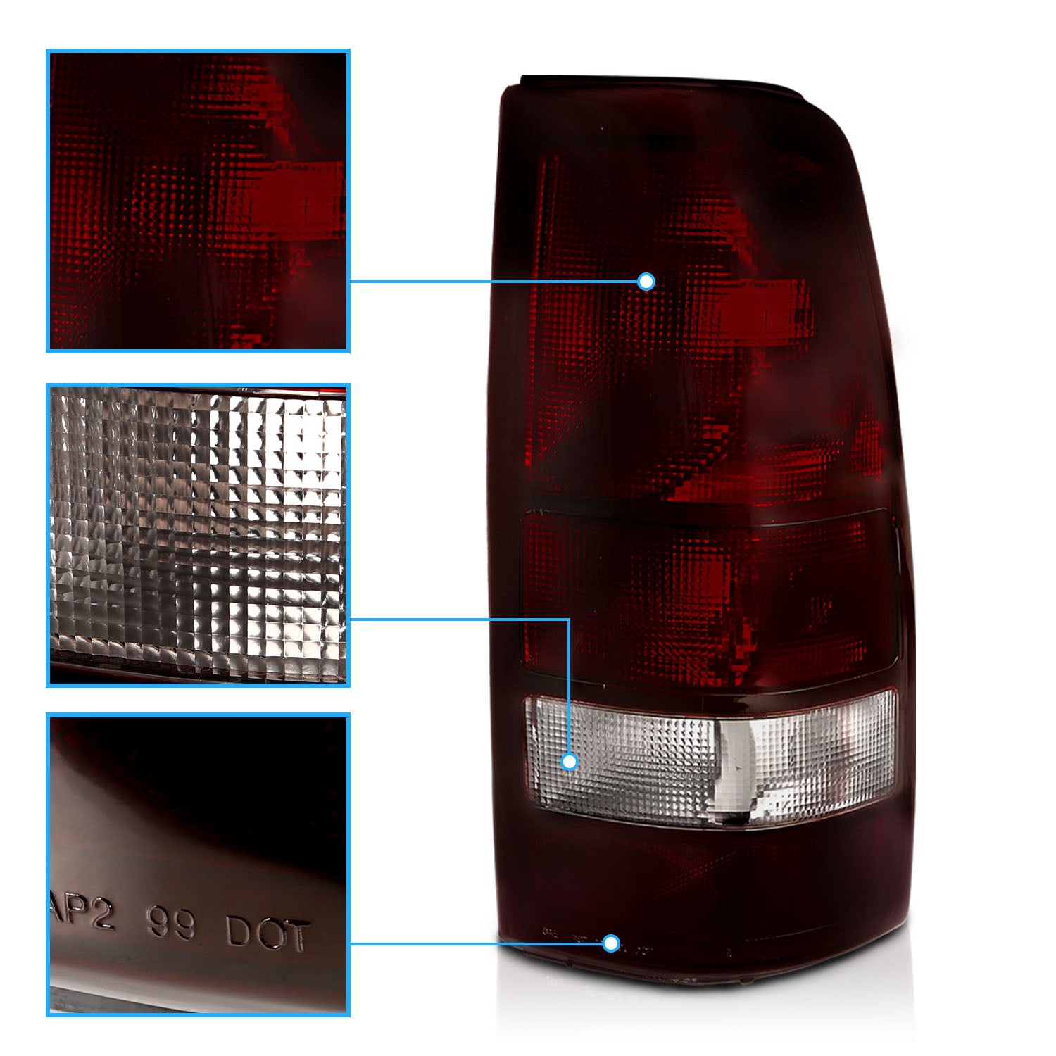 CHEVY SILVERADO 99-02 TAIL LIGHTS DARK RED AMBER (MIDNIGHT RED)