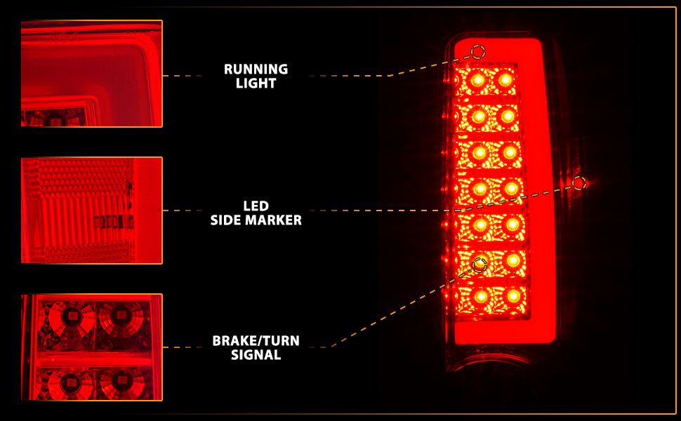 CHEVY COLORADO/GMC CANYON 04-12  LED TAIL LIGHTS CHROME HOUSING RED/CLEAR LENS (W/ C LIGHT BAR)