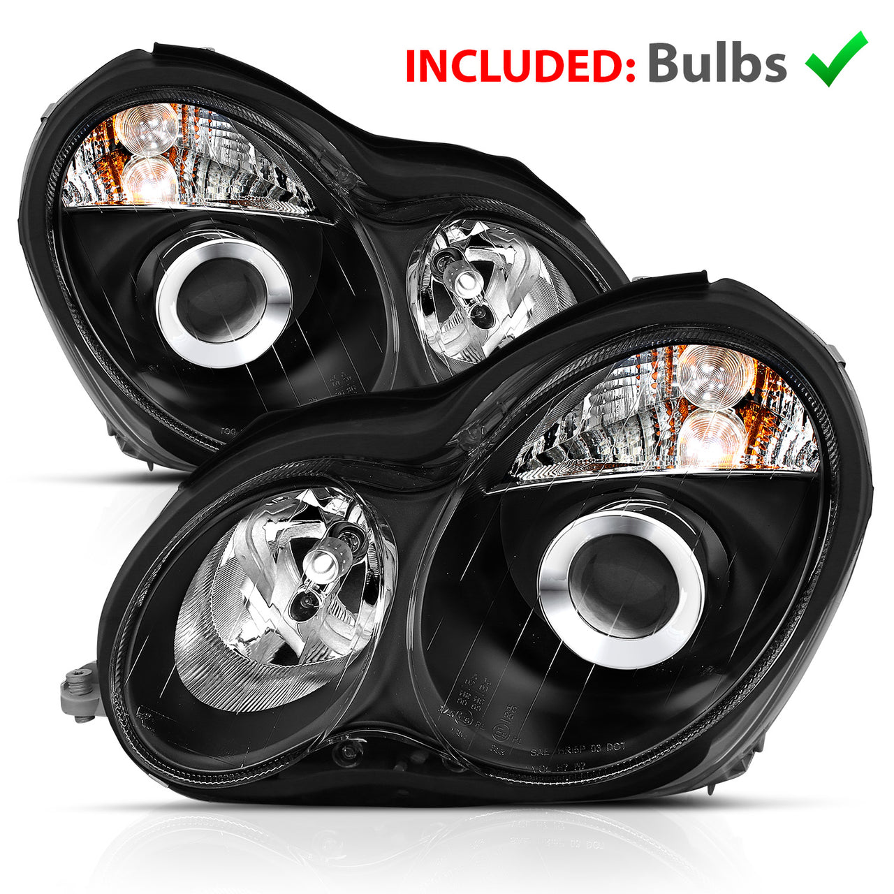 MBZ C CLASS W203 00-07 PROJECTOR HEADLIGHTS BLACK CLEAR