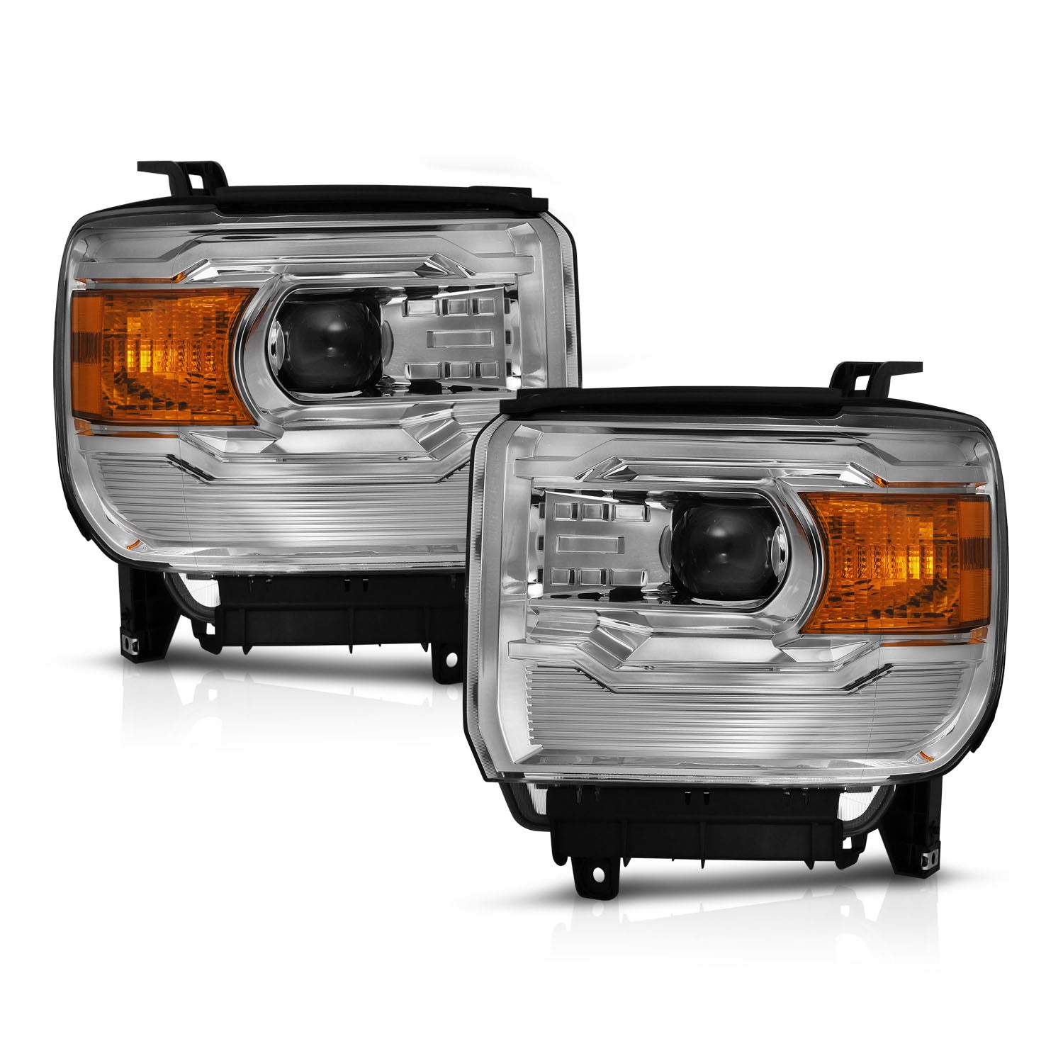 GMC SIERRA 1500 14-15 2500HD/3500HD 15-17 PROJECTOR HEADLIGHTS CHROME G4 (SIMPLE DESIGN) HALOGEN TYPE MODEL W/O FACTORY DRL)