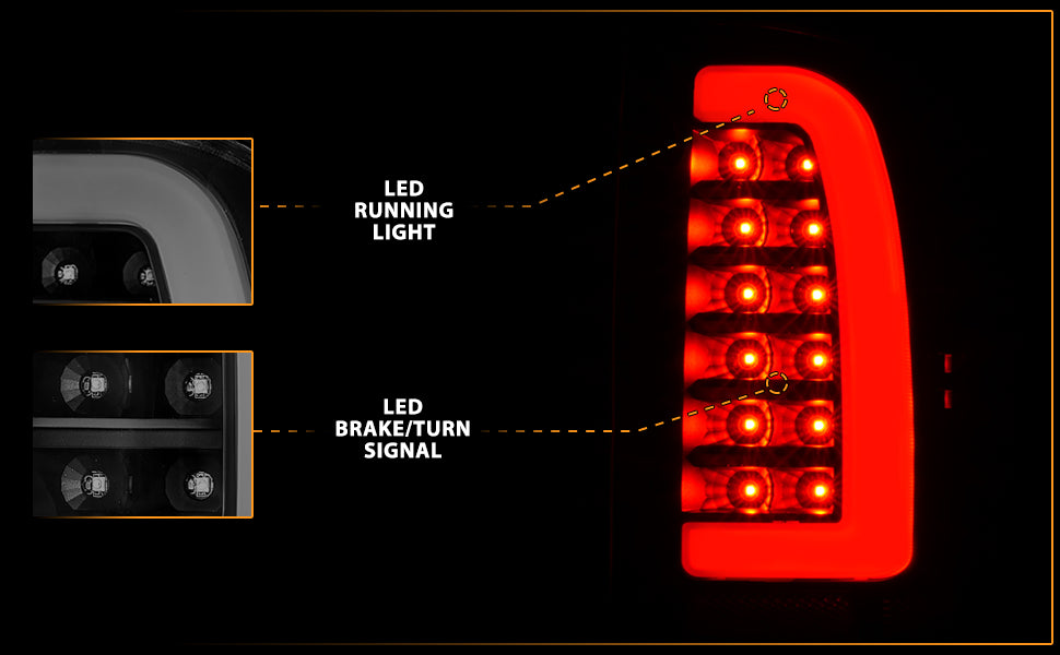 TOYOTA TACOMA 95-00 LED TAIL LIGHTS BLACK HOUSING SMOKE LENS W/ C LIGHT BAR