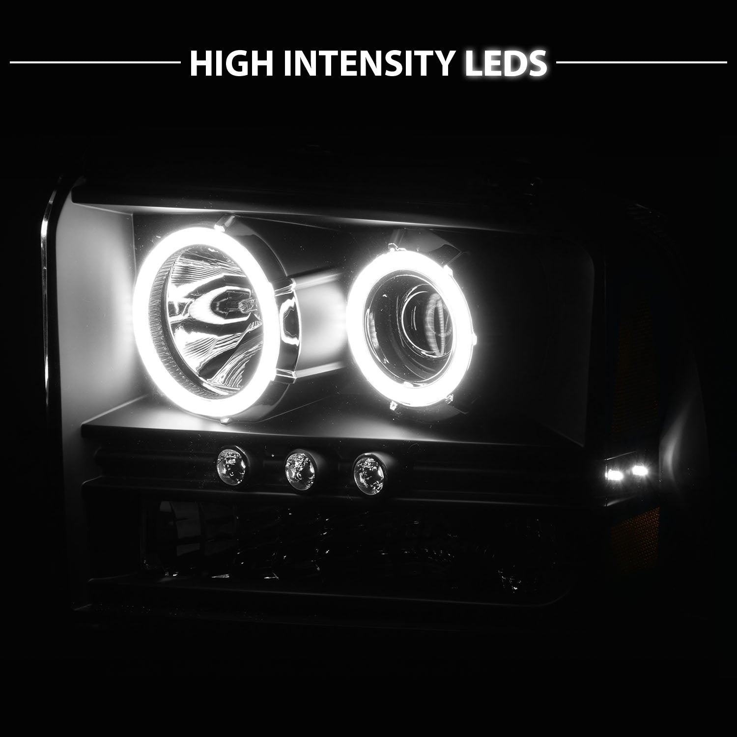 FORD F-250/350/450/550 SUPERDUTY 05-07/EXCURSION 2005 PROJECTOR HEADLIGHTS BLACK CLEAR W/ LED STRIP (SMD LED) 1PC
