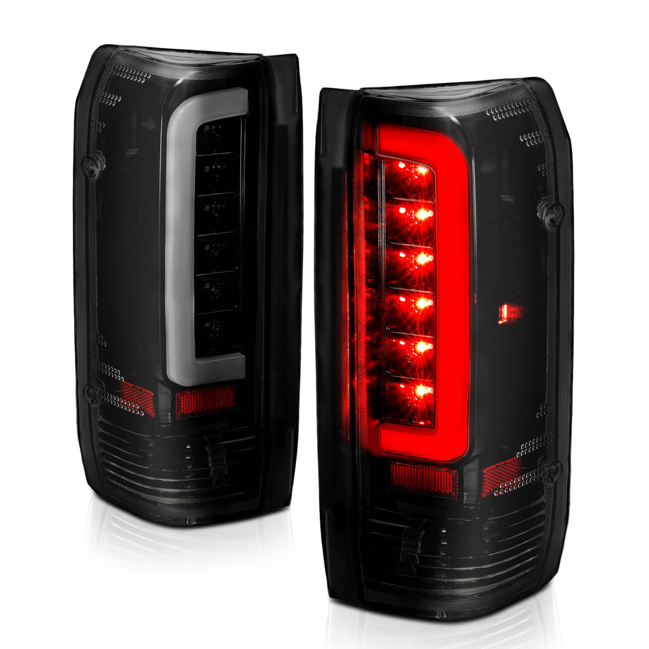 FORD F150 89-97/BRONCO 87-96 TAIL LIGHTS BLACK HOUSING SMOKE LENS W/C BAR