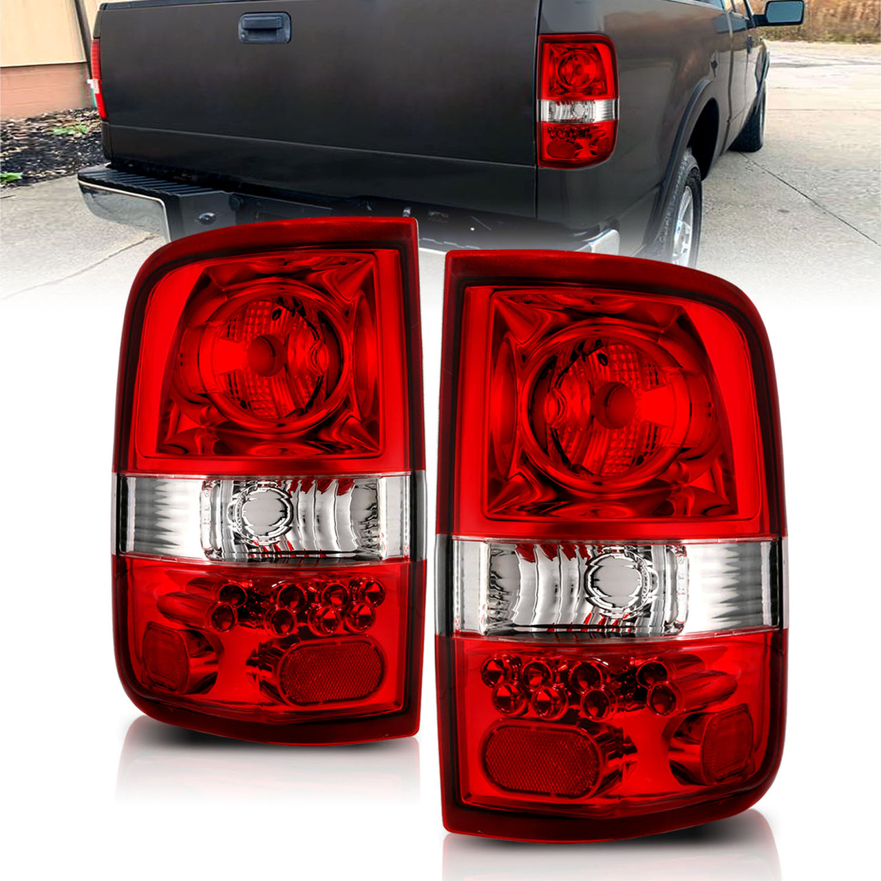 FORD F-150 04-06 TAIL LIGHTS RED/CLEAR (LED STYLE)