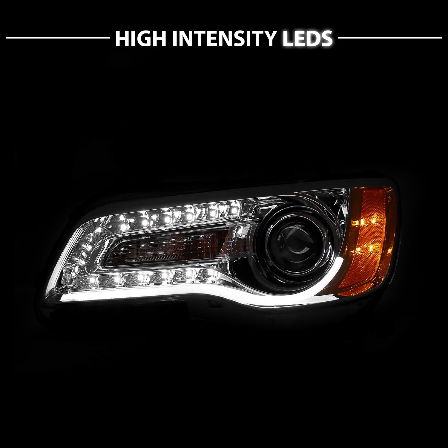 CHRYSLER 300 11-UP PROJECTOR LIGHT BAR STYLE HEADLIGHTS CHROME CLEAR AMBER