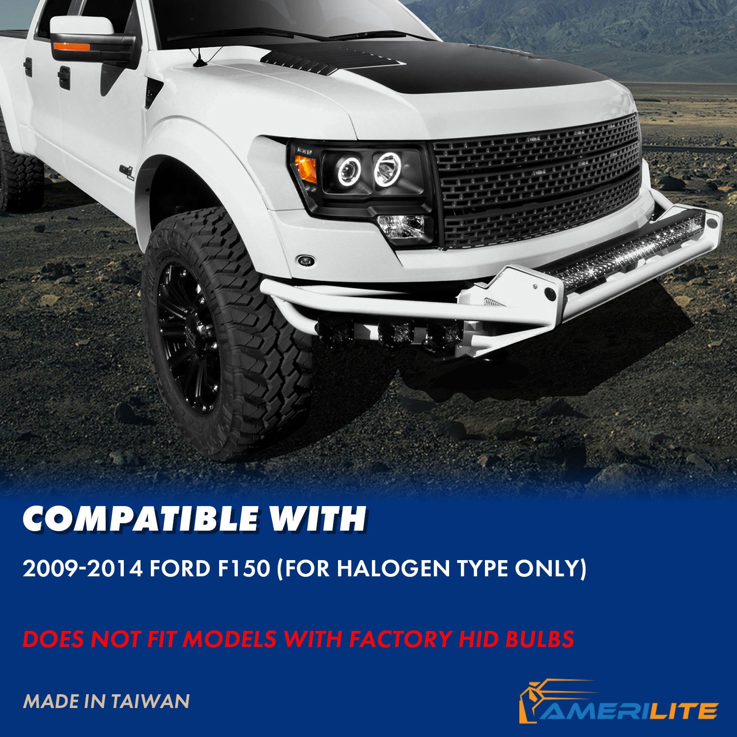 FORD F-150 09-13 PROJECTOR HEADLIGHTS HALO LED BLACK AMBER (RX HALO)