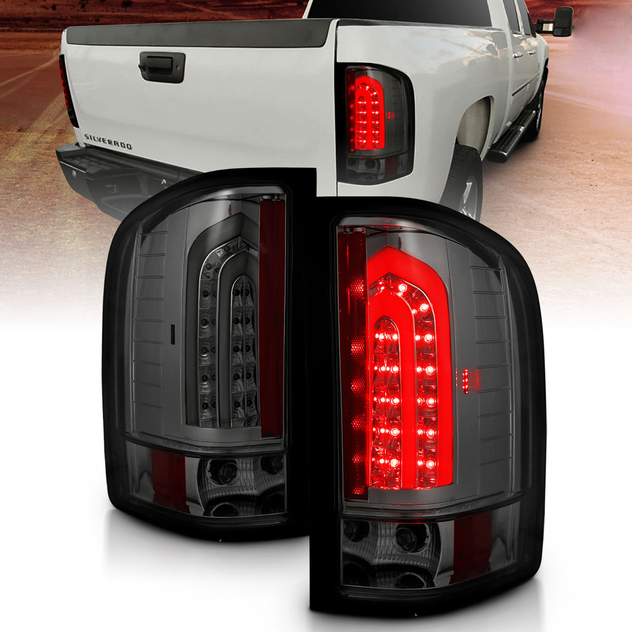 CHEVY SILVERADO 1500/2500/3500 07-10/HYBRID 09/GMC SIERRA 07-09 LED TAIL LIGHTS G2 SMOKE