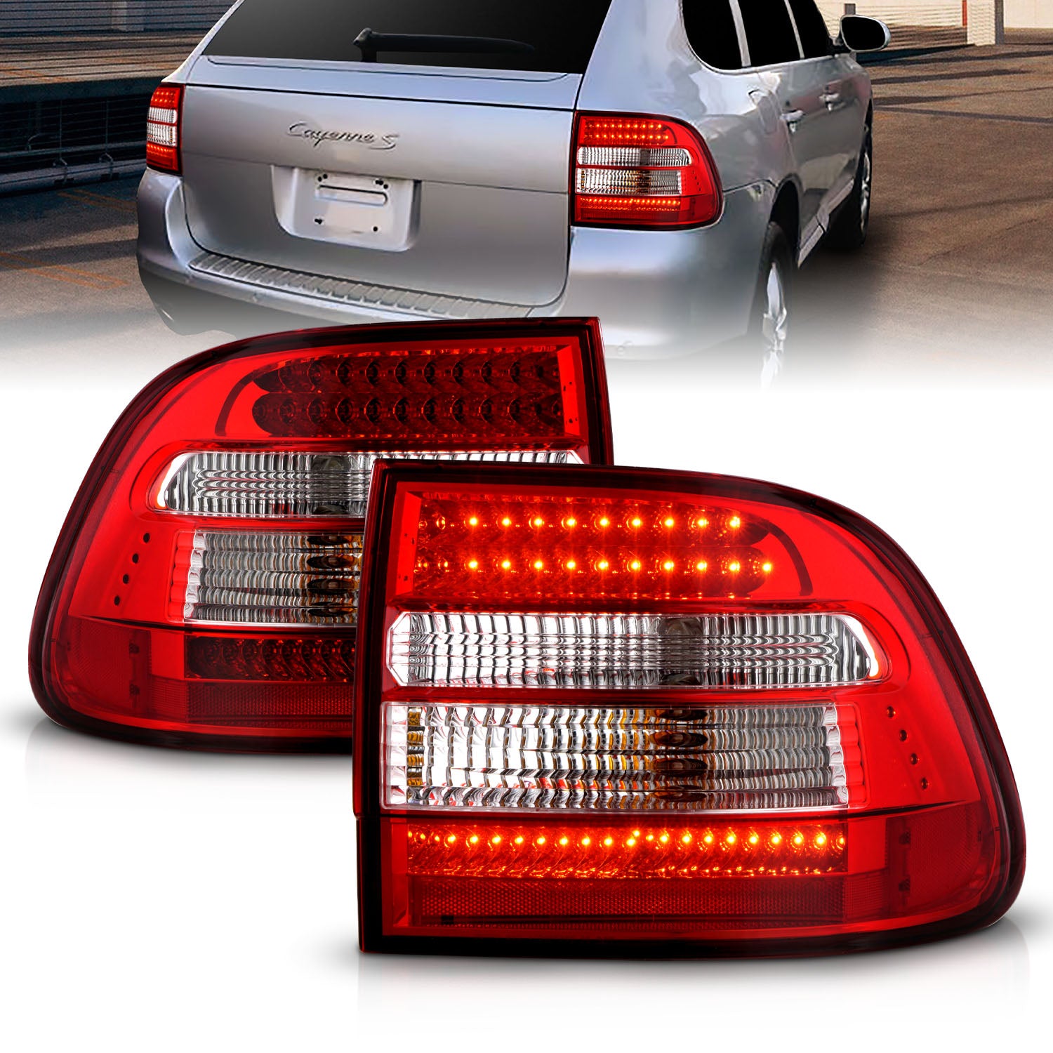PORSCHE CAYENNE 03-06 LED TAIL LIGHTS RED/CLEAR