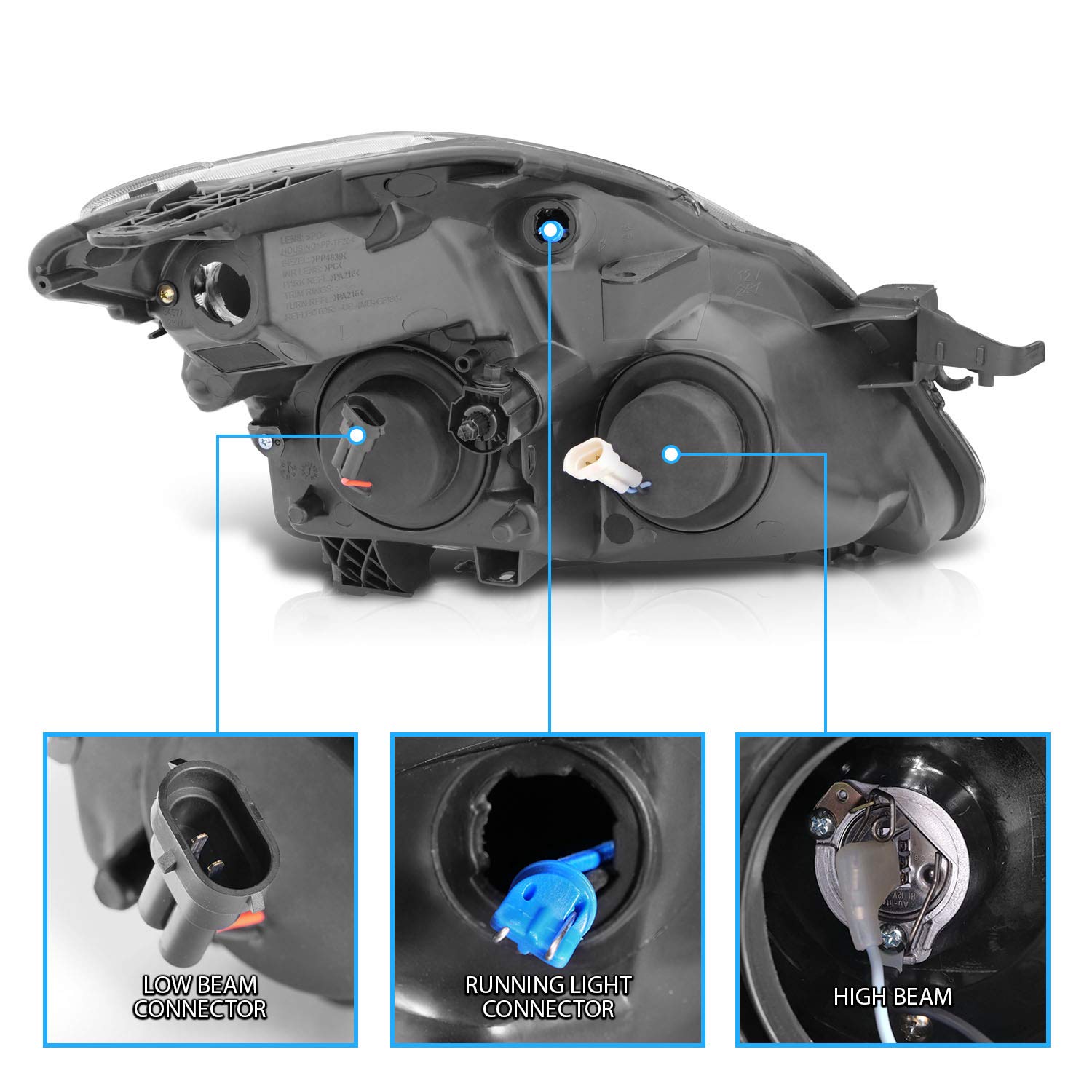 NISSAN ALTIMA 08-09 PROJECTOR 2D HEADLIGHTS BLACK CLEAR AMBER (RX HALO)