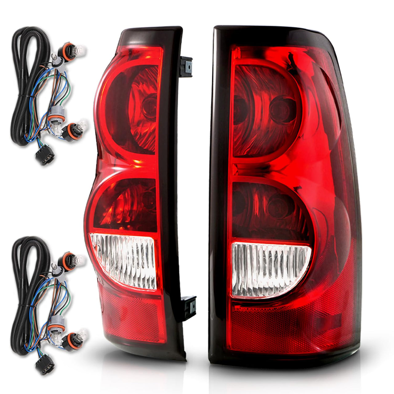 CHEVY SILVERADO 04-07 TAIL LIGHTS RED/CLEAR (BLACK RIM) (OE REPLACEMENT)