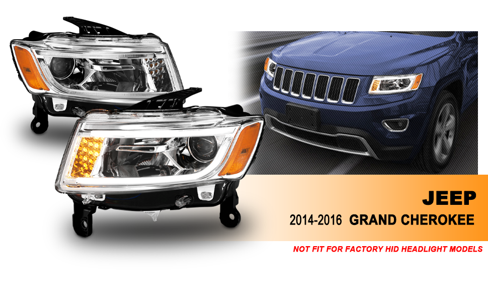JEEP GRAND CHEROKEE 14 PROJECTOR LIGHT BAR STYLE HEADLIGHTS CHROME CLEAR