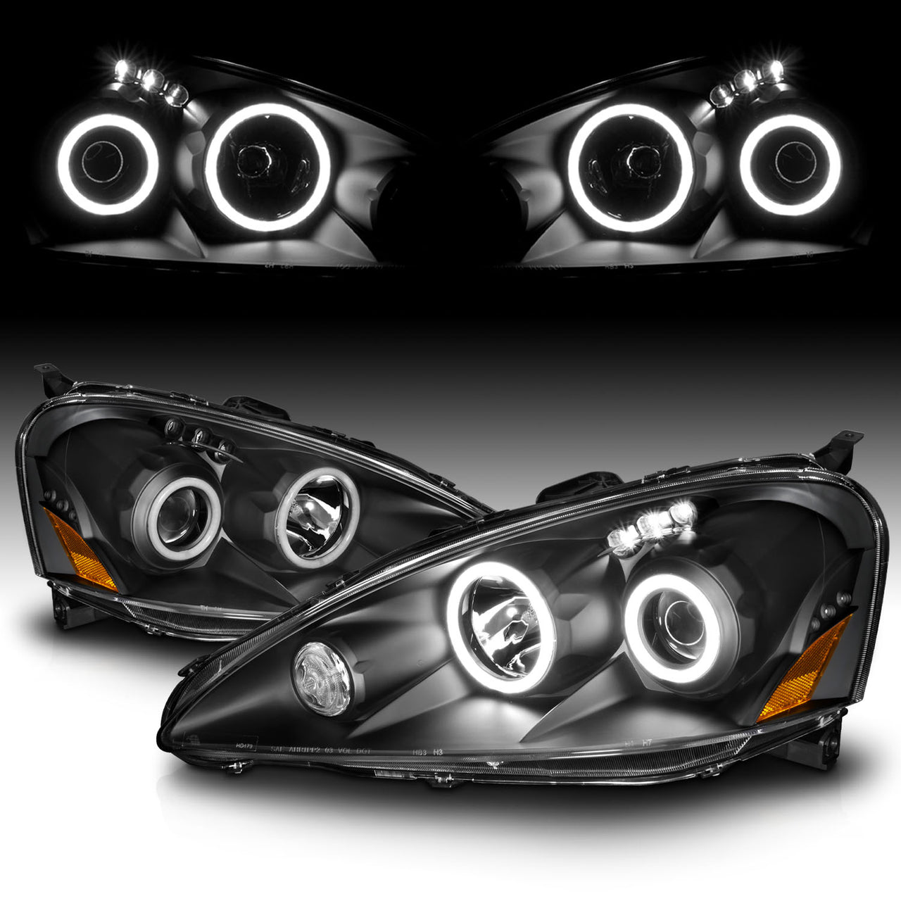 ACURA RSX 05-06 PROJECTOR HEADLIGHTS HALO BLACK CLEAR AMBER (RX HALO)