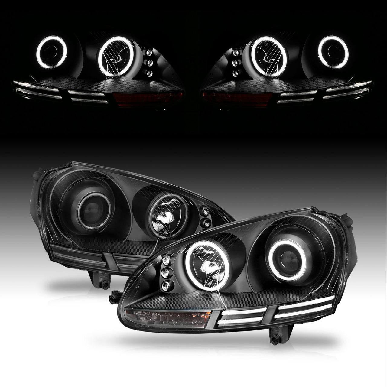 VOLKSWAGEN RABBIT (GOLF) 06-09/JETTA GEN5 05-09/WAGON 09  HEADLIGHTS HALO BLACK CLEAR (CCFL)