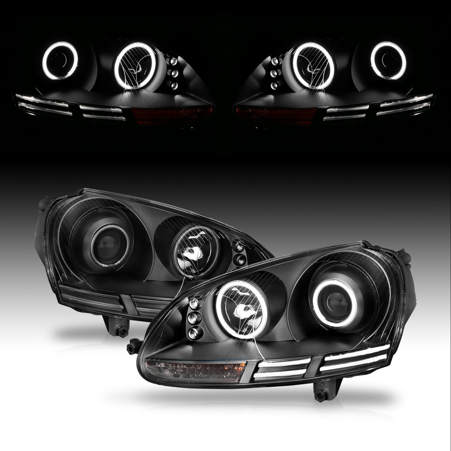 VOLKSWAGEN RABBIT (GOLF) 06-09/JETTA GEN5 05-09/WAGON 09  HEADLIGHTS HALO BLACK CLEAR (CCFL)