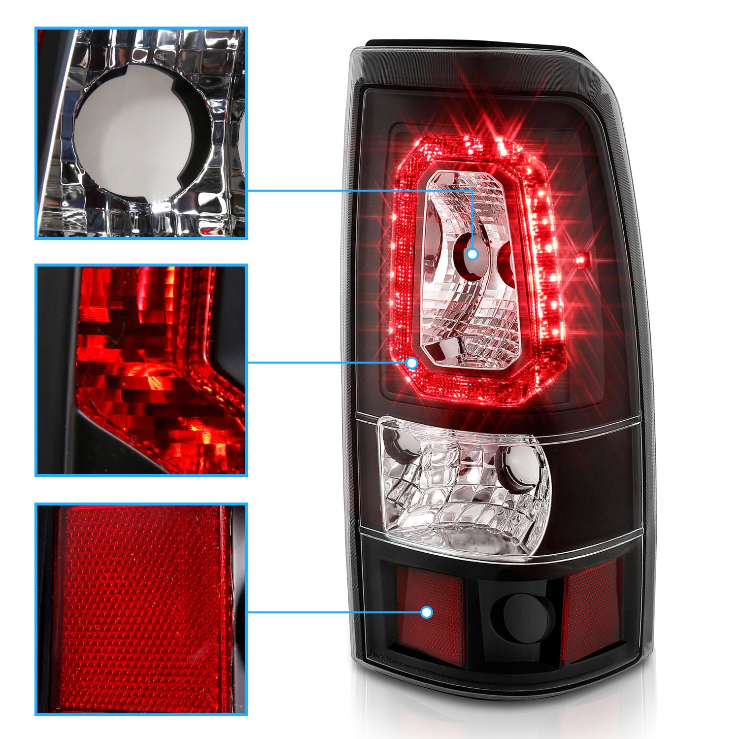 CHEVY SILVERADO 03-07 (1500/2500 SERIES 2003 & 1500/2500/3500 SRW SERIES 04-07) LED TAIL LIGHTS RED COLOR LIGHT BAR BLACK HOUSING CLEAR LENS (3 HOLE)