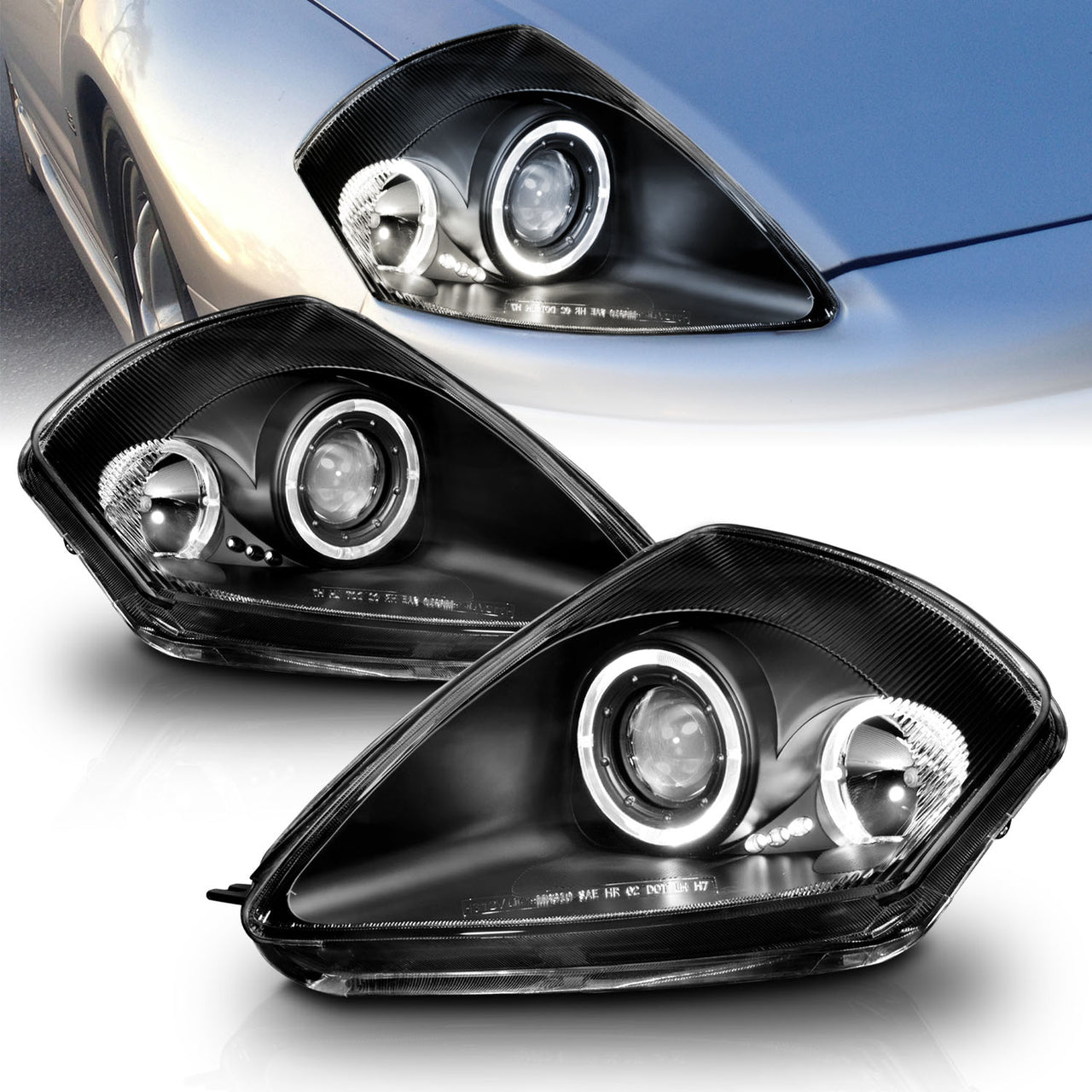 MITSUBISHI ECLIPSE 00-05 PROJECTOR HEADLIGHTS TWO HALO BLACK CLEAR