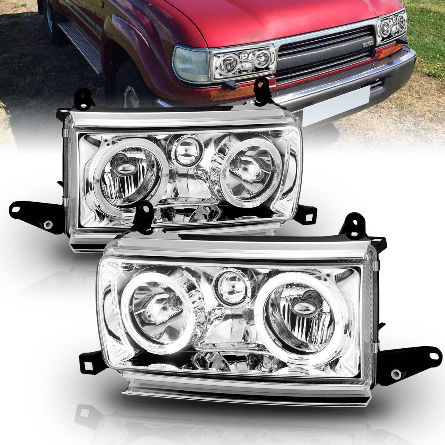 TOYOTA LAND CRUISER FJ82 91-94 HEADLIGHTS HALO CHROME