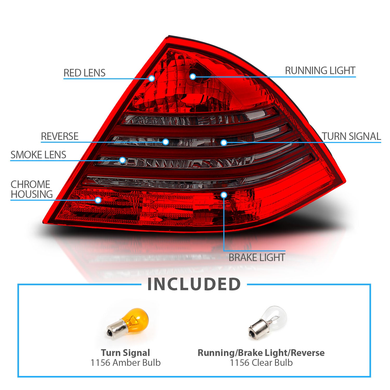 MBZ C CLASS W203 00-03 TAIL LIGHTS RED/SMOKE