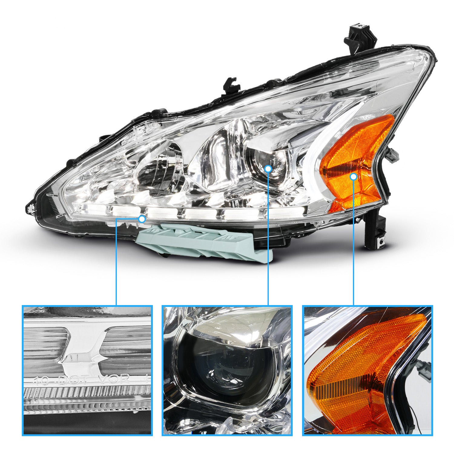 NISSAN ALTIMA 13-15 4DR PROJECTOR LIGHT BAR STYLE HEADLIGHTS CHROME CLEAR AMBER