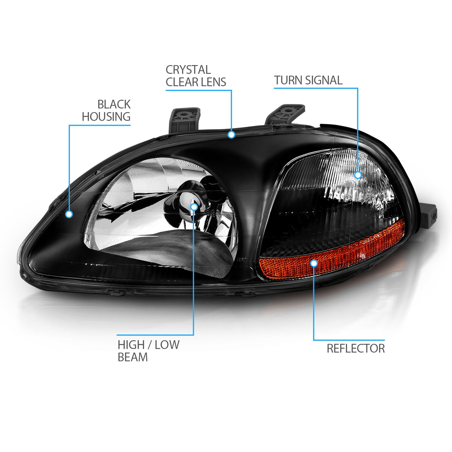 HONDA CIVIC 96-98 CRYSTAL HEADLIGHTS BLACK AMBER
