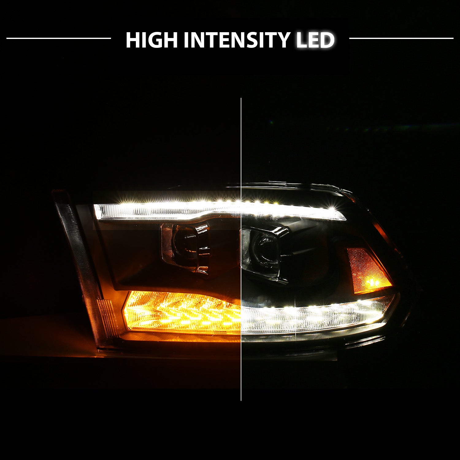 DODGE RAM R1500 09-20/10-20 R2500/R3500 (CODE LMA) (W/O QUAD LAMP) DG RAM SPORT 13-20 PROJECTOR SWITCHBACK HEADLIGHTS BLACK AMBER