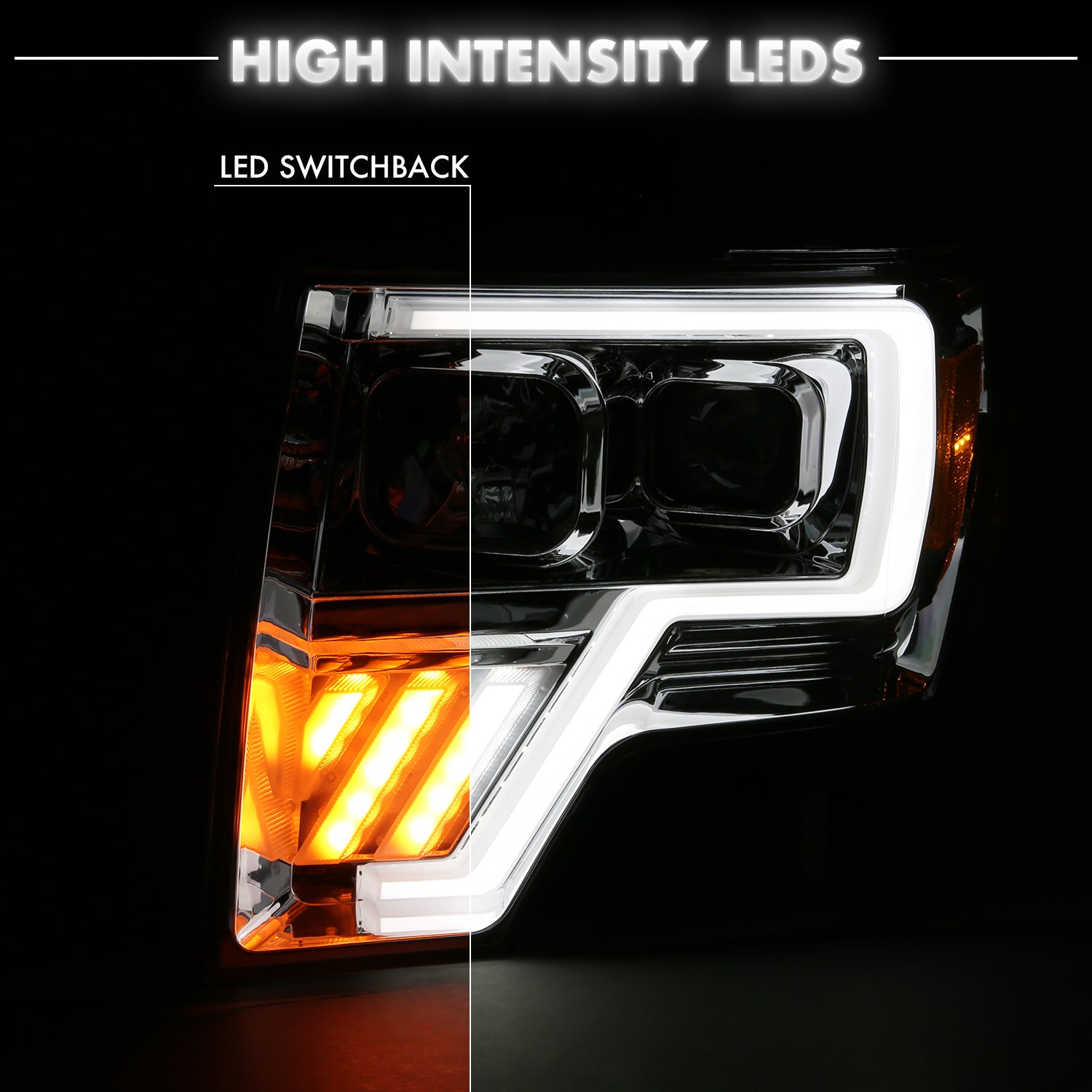 FORD F-150 09-13 PROJECTOR LIGHT BAR STYLE SWITCHBACK HEADLIGHTS G4 CHROME AMBER