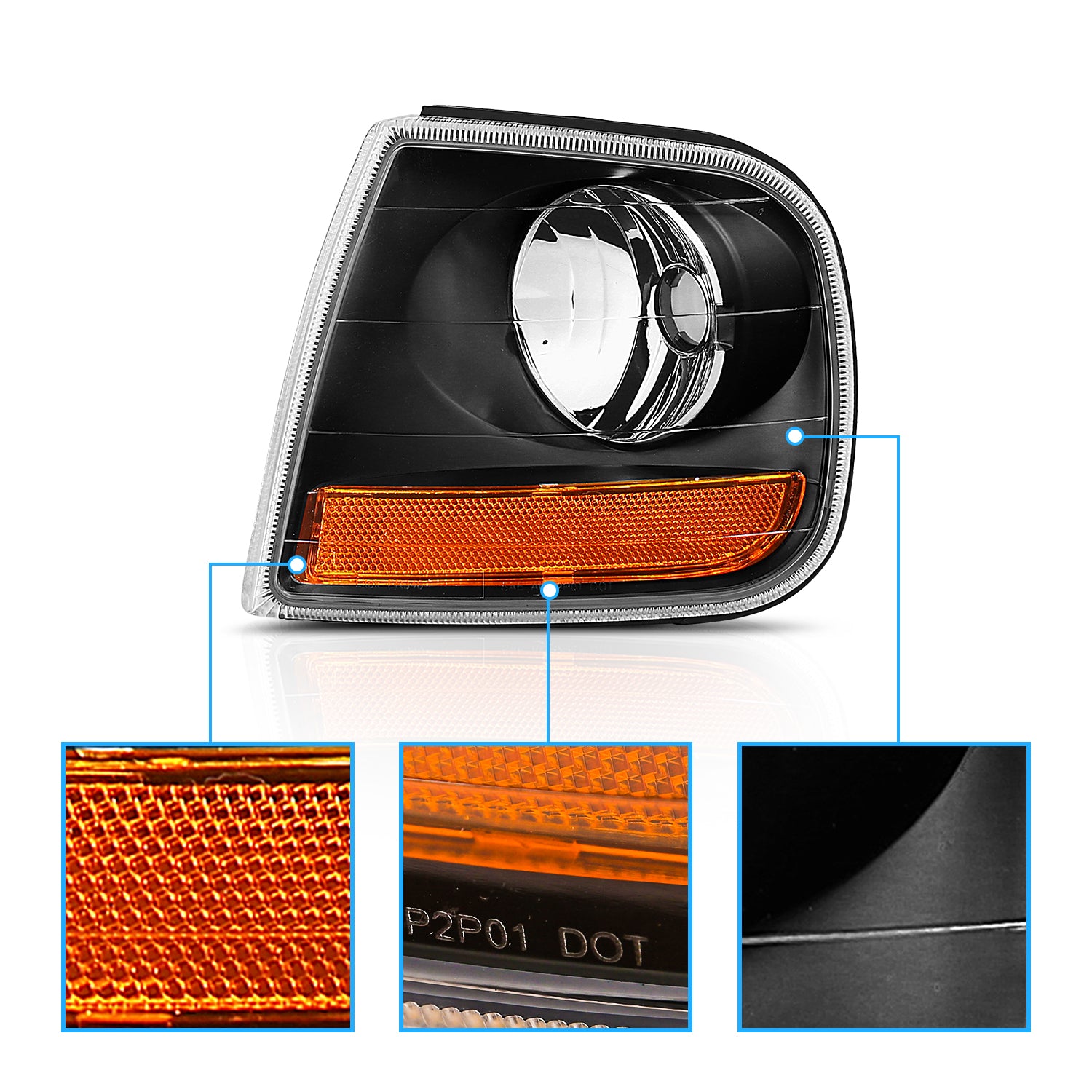FORD EXPEDITION/F-150 97-03 CORNER LIGHTS EURO BLACK AMBER (HARLEY-DAVIDSON)