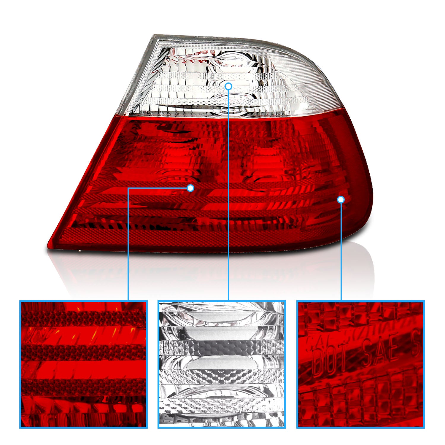 BMW 3 SERIES E46 99-01 2DR TAIL LIGHTS RED/CLEAR