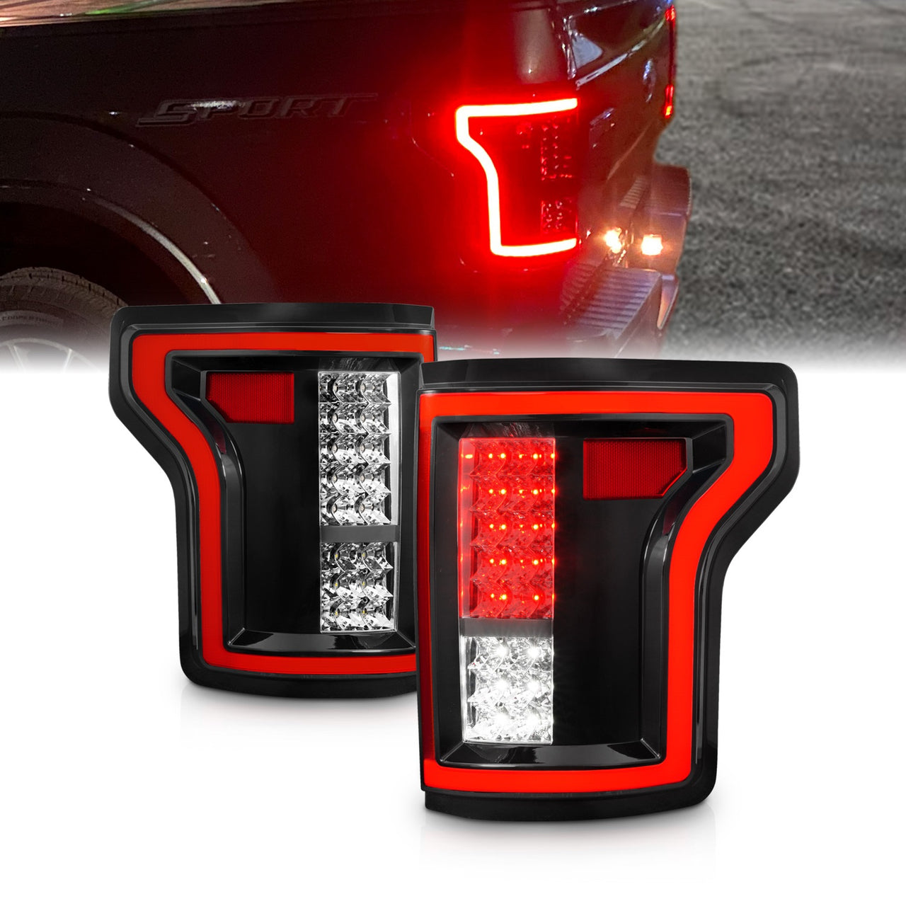 FORD F-150 15-17 LED TAIL LIGHTS BLACK/CHROME (NON-BLIS ONLY)