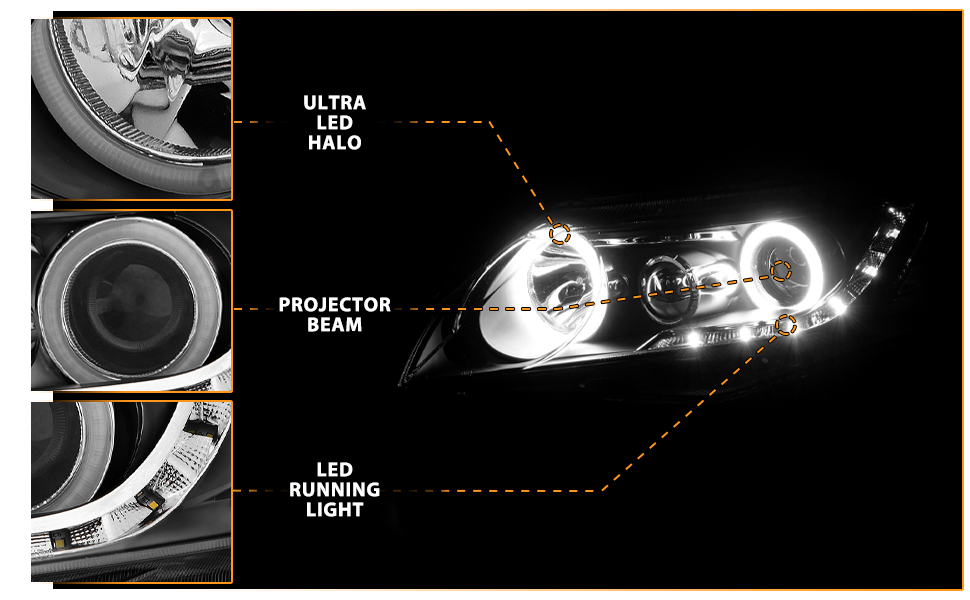 HONDA CIVIC 06-11 4DR/HYBRID PROJECTOR HEADLIGHTS HALO BLACK CLEAR AMBER (RX HALO)
