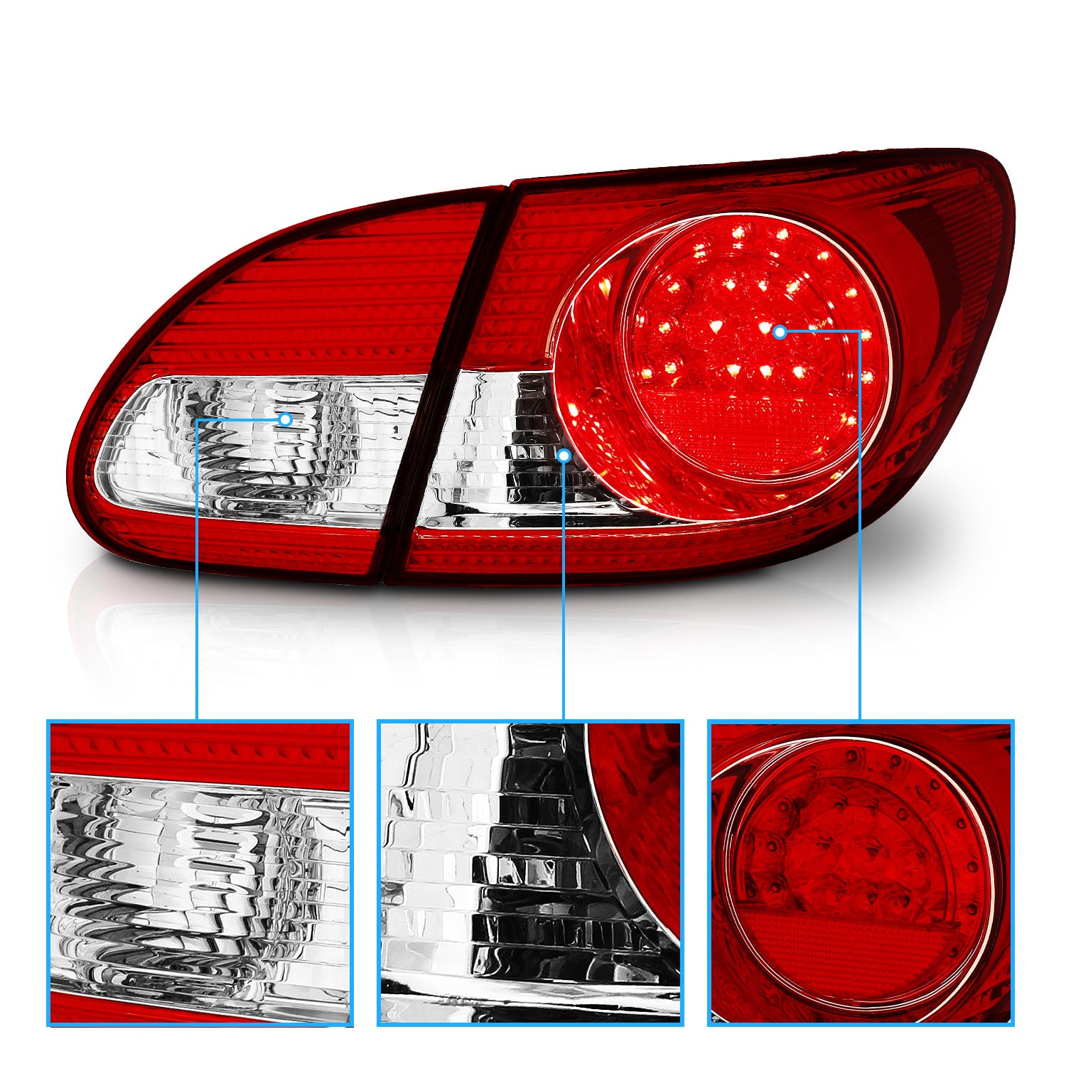 TOYOTA COROLLA 03-08 LED TAIL LIGHTS RED/CLEAR (4 PCS)