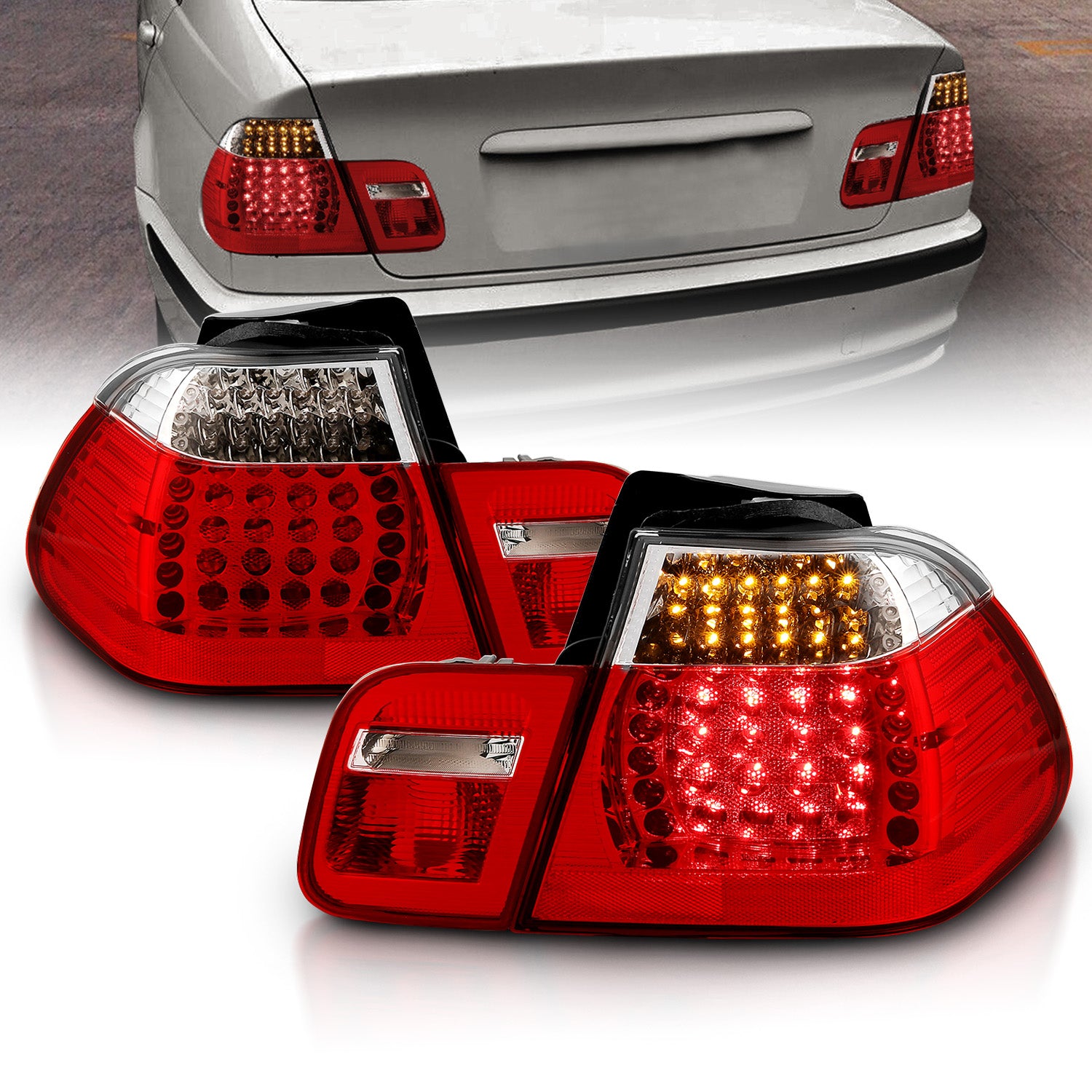 BMW 3 SERIES E46 99-01 4DR LED TAIL LIGHTS RED/CLEAR 4PCS