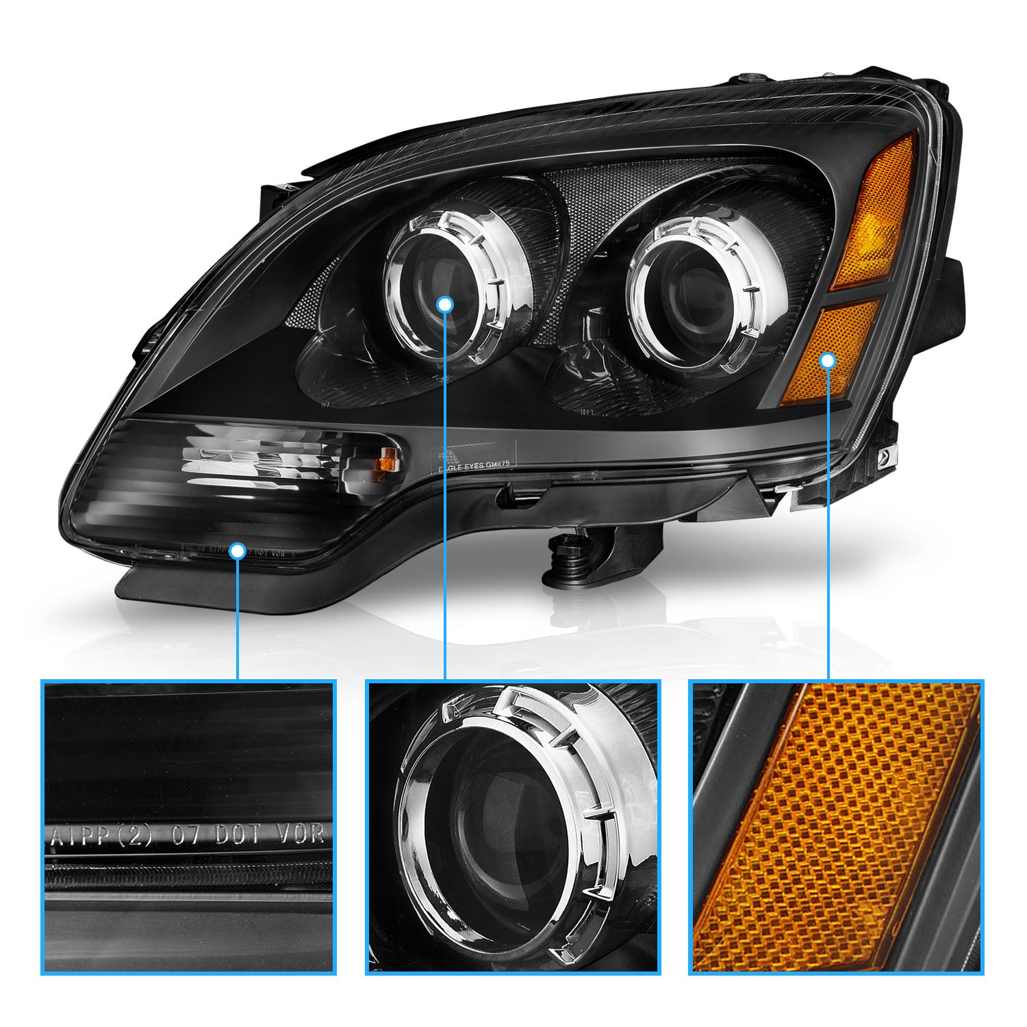 GMC ACADIA 07-12 PROJECTOR HEADLIGHTS BLACK AMBER (OE STYLE)