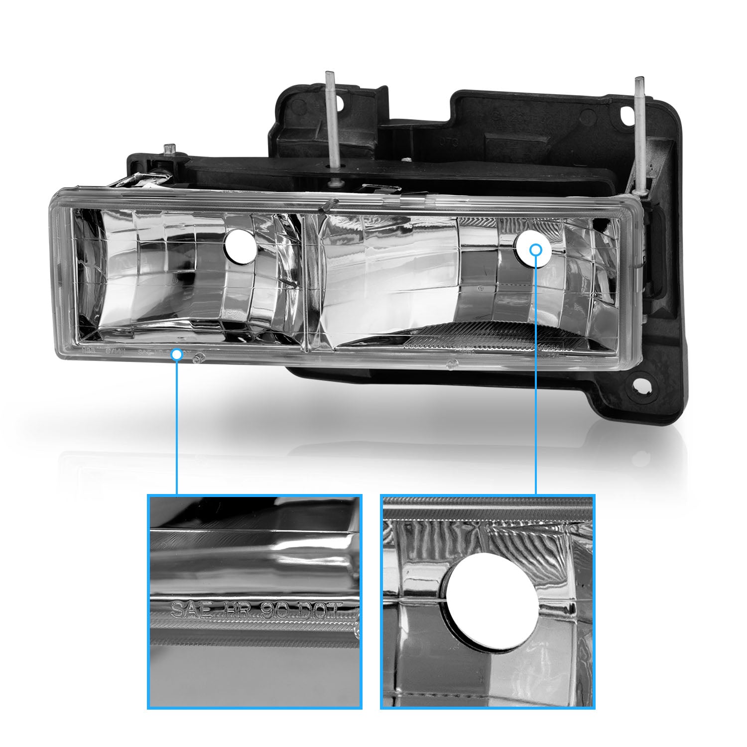 CHEVY FULLSIZE 88-98 CRYSTAL HEADLIGHTS CLEAR W/O BULB