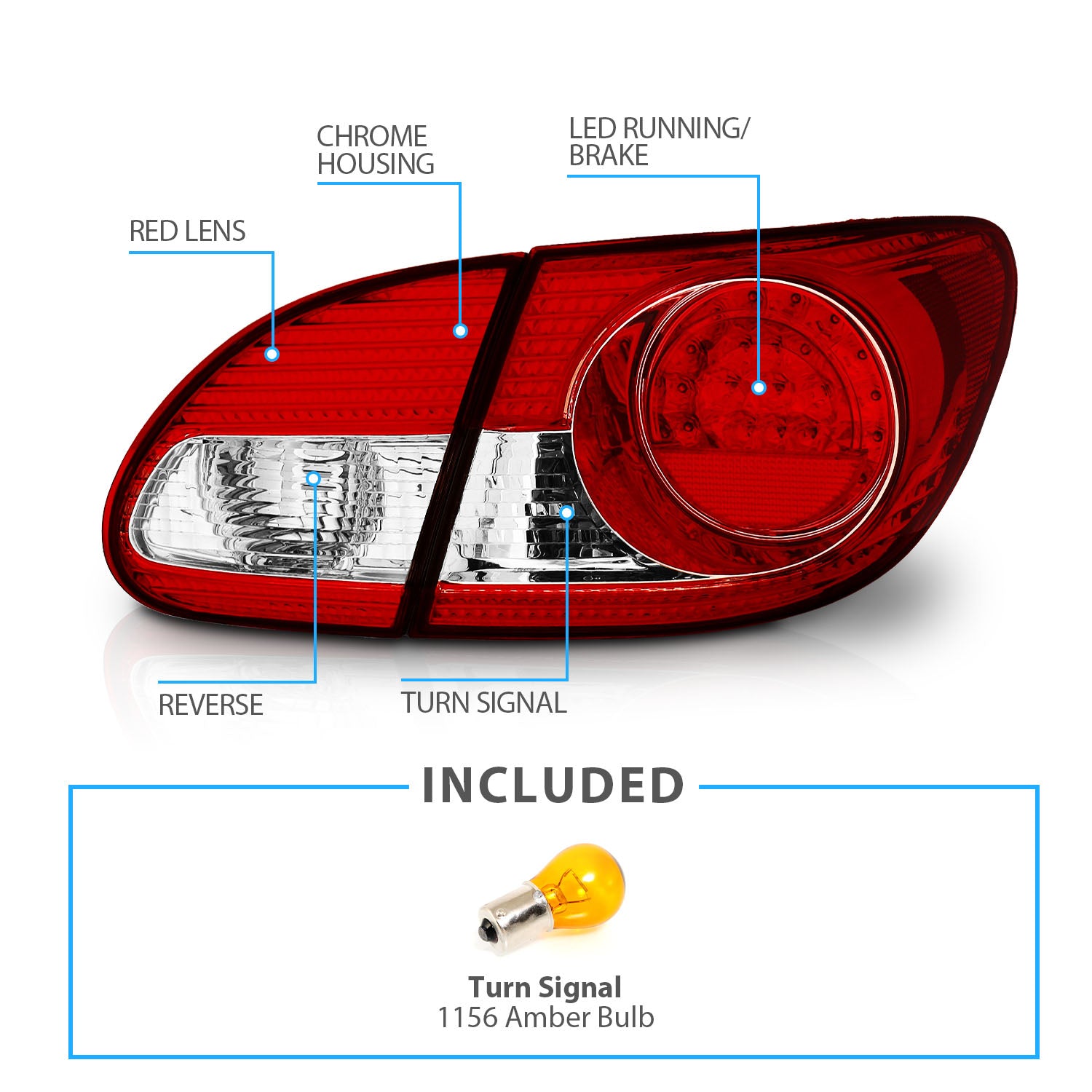 TOYOTA COROLLA 03-08 LED TAIL LIGHTS RED/CLEAR (4 PCS)