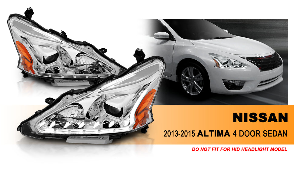 NISSAN ALTIMA 13-15 4DR PROJECTOR LIGHT BAR STYLE HEADLIGHTS CHROME CLEAR AMBER