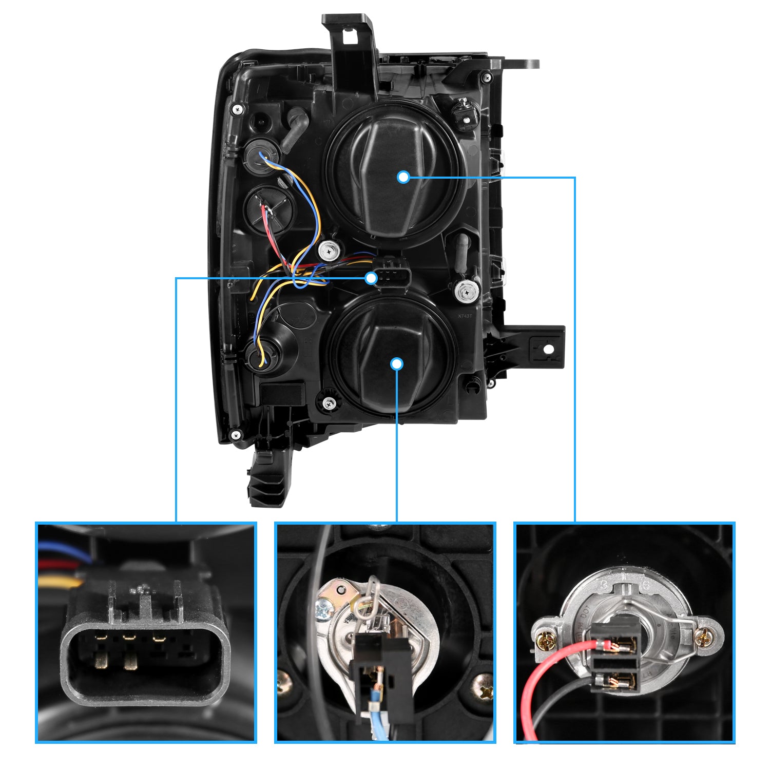 CHEVY SILVERADO 14 PROJECTOR LIGHT BAR STYLE HEADLIGHTS BLACK AMBER