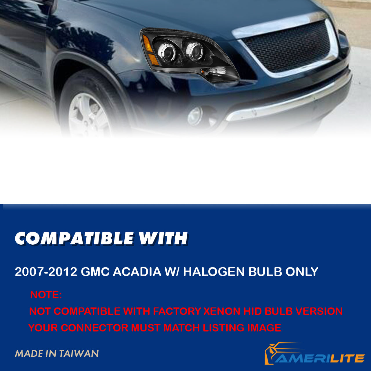 GMC ACADIA 07-12 PROJECTOR HEADLIGHTS BLACK AMBER (OE STYLE)