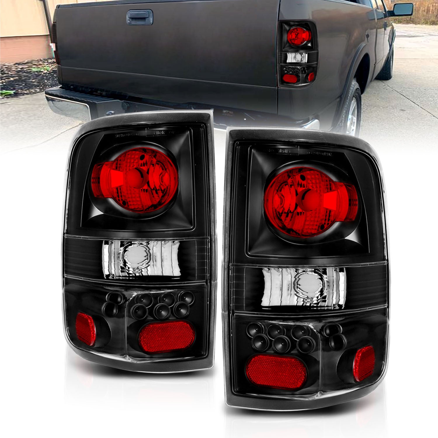 FORD F-150 04-06 TAIL LIGHTS BLACK (LED STYLE)