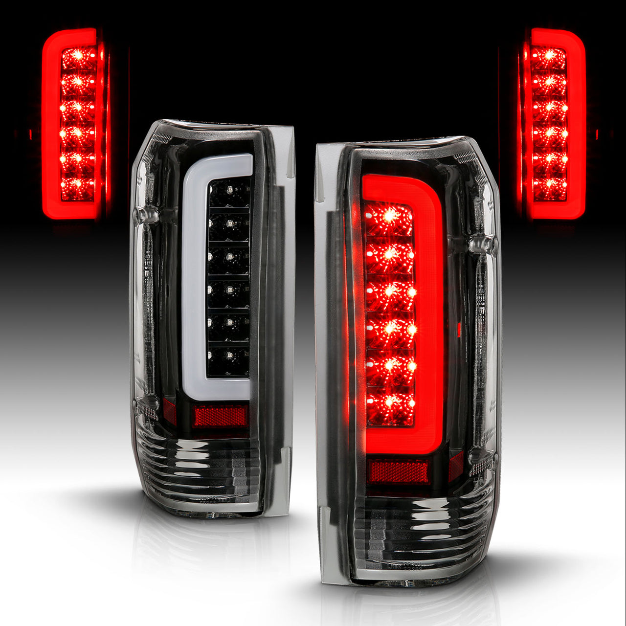 FORD F150 89-97/BRONCO 87-96 TAIL LIGHTS BLACK HOUSING CLEAR LENS W/C BAR
