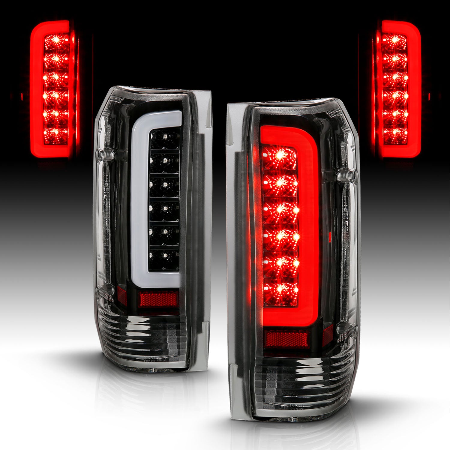 FORD F150 89-97/BRONCO 87-96 TAIL LIGHTS BLACK HOUSING CLEAR LENS W/C BAR