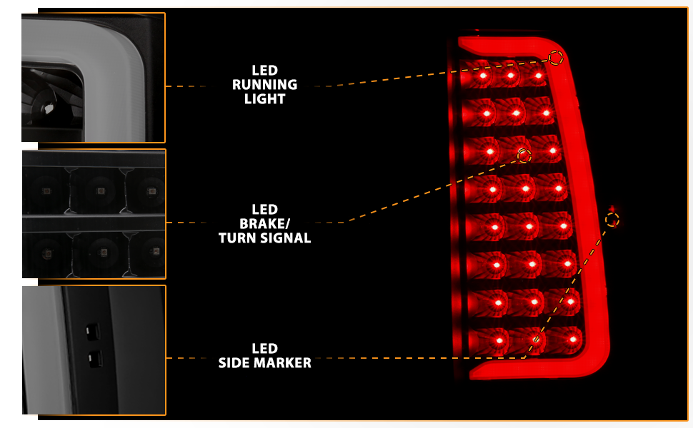 CHEVY TAHOE/SUBURBAN 07-14 LED TAIL LIGHTS BLACK HOUSING SMOKE LENS W/ C LIGHT BAR