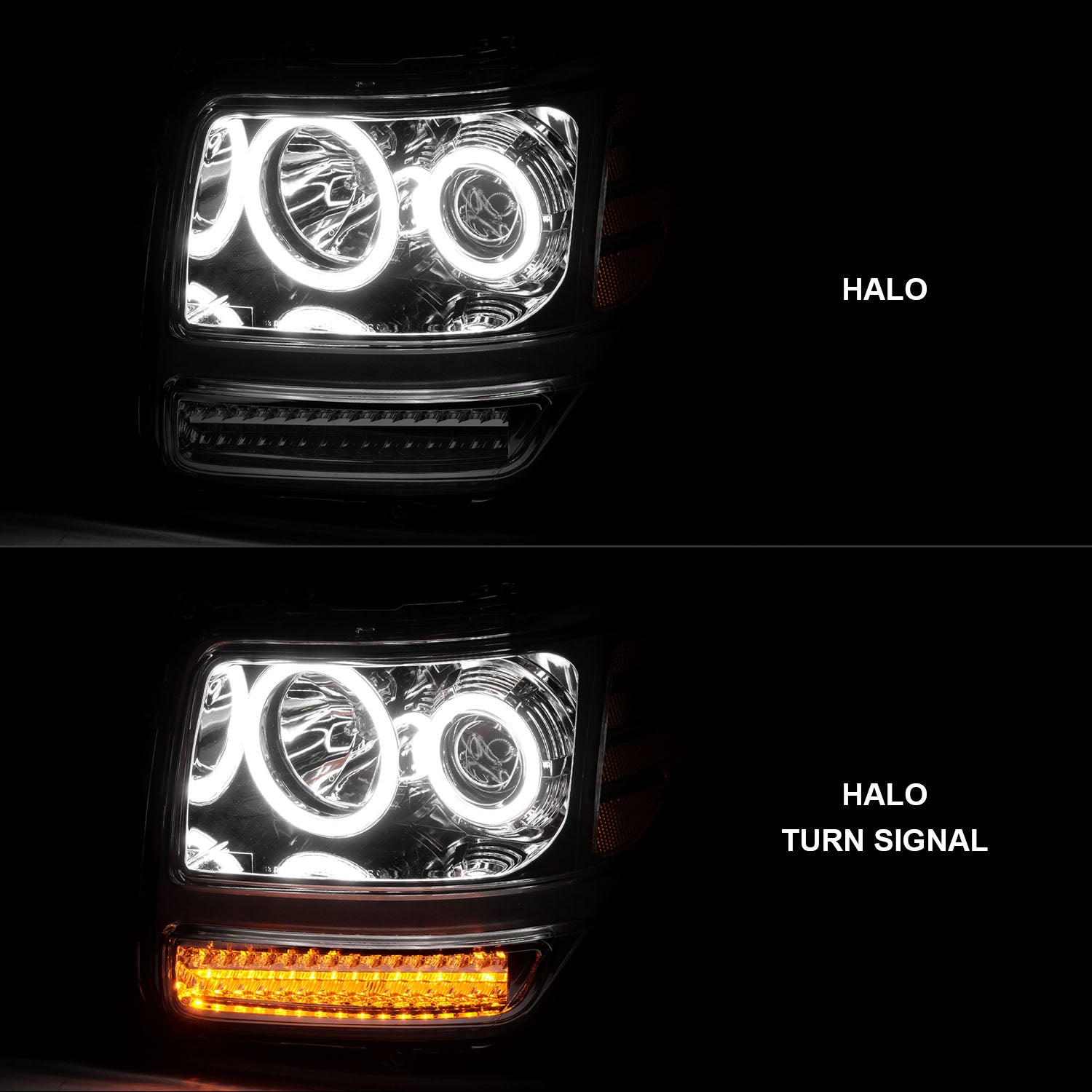 DODGE NITRO 07-08 PROJECTOR HEADLIGHTS G2 HALO CHROME CLEAR AMBER W/ LED (RX HALO)