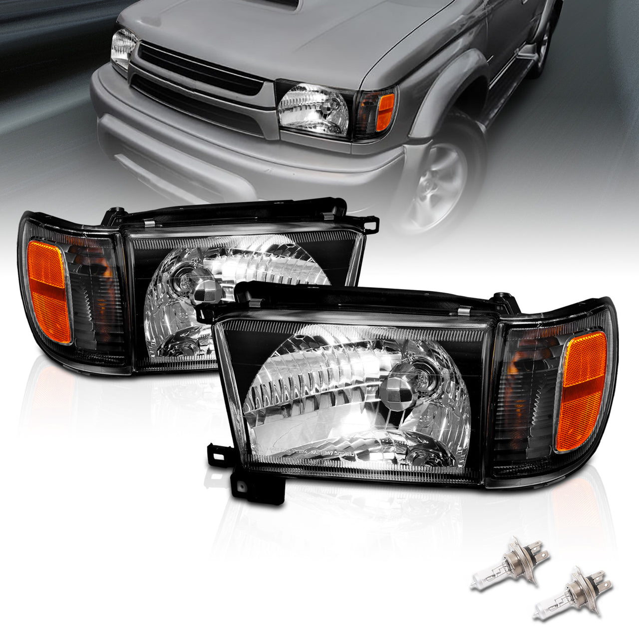 TOYOTA 4 RUNNER 99-02 HEADLIGHTS W/ CORNER LIGHTS BLACK AMBER