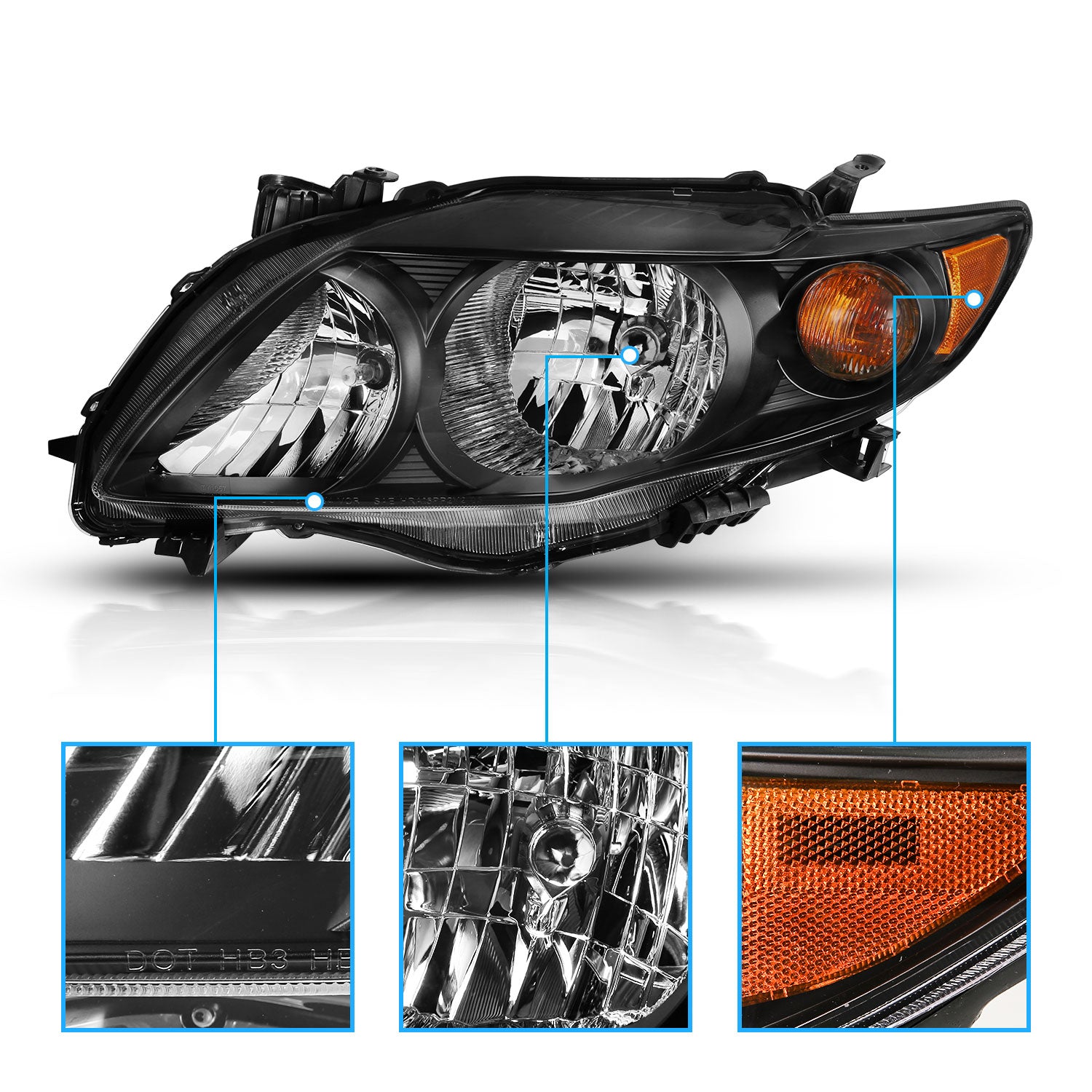 TOYOTA COROLLA 09-10 HEADLIGHTS BLACK AMBER