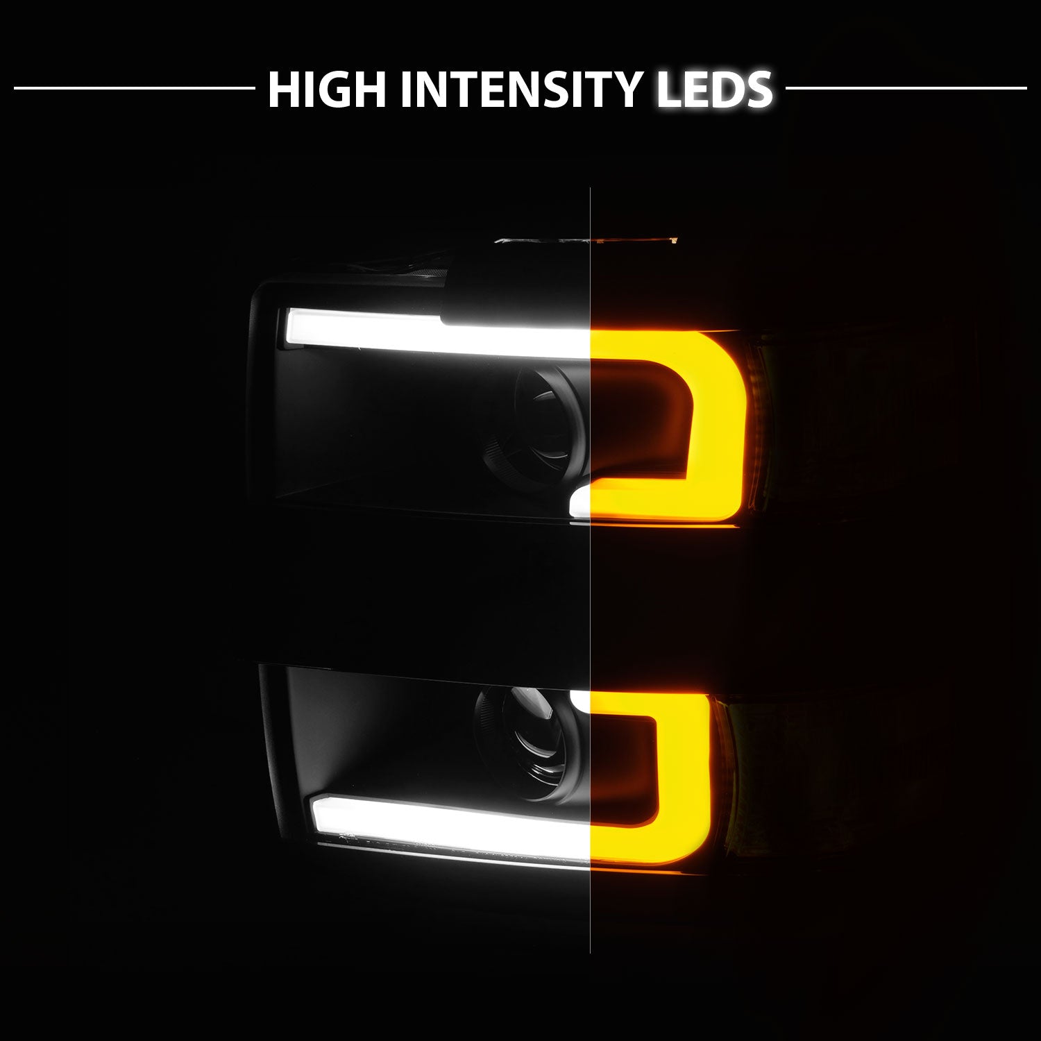 CHEVY SILVERADO 2500HD3500HD 15-17 PROJECTOR LIGHT BAR STYLE SWITCHBACK HEADLIGHTS BLACK AMBER (BLACK RIM)